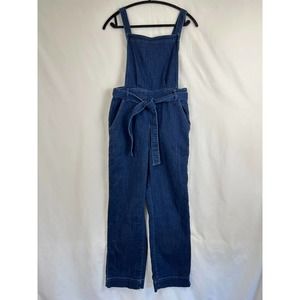 Universal Thread Overalls Jumpsuit Women 8 Blue Denim Cotton Belted Straight-Leg